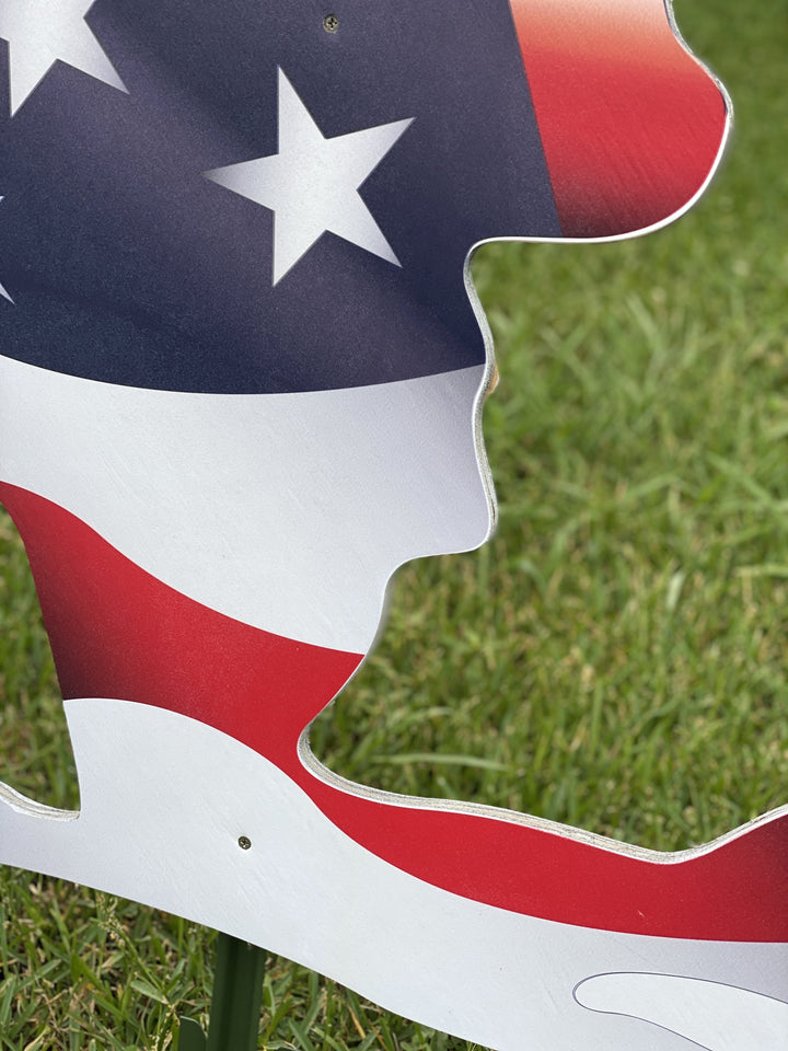 Patriotic Yard Art Kneeling Soldier with American Flag