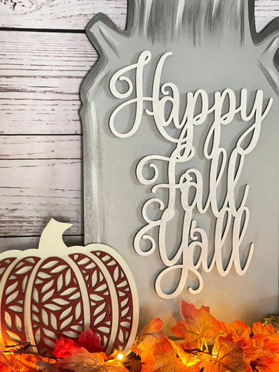 Happy Fall Y'all Milk Can with two scrolled pumpkins Fall Decoration
