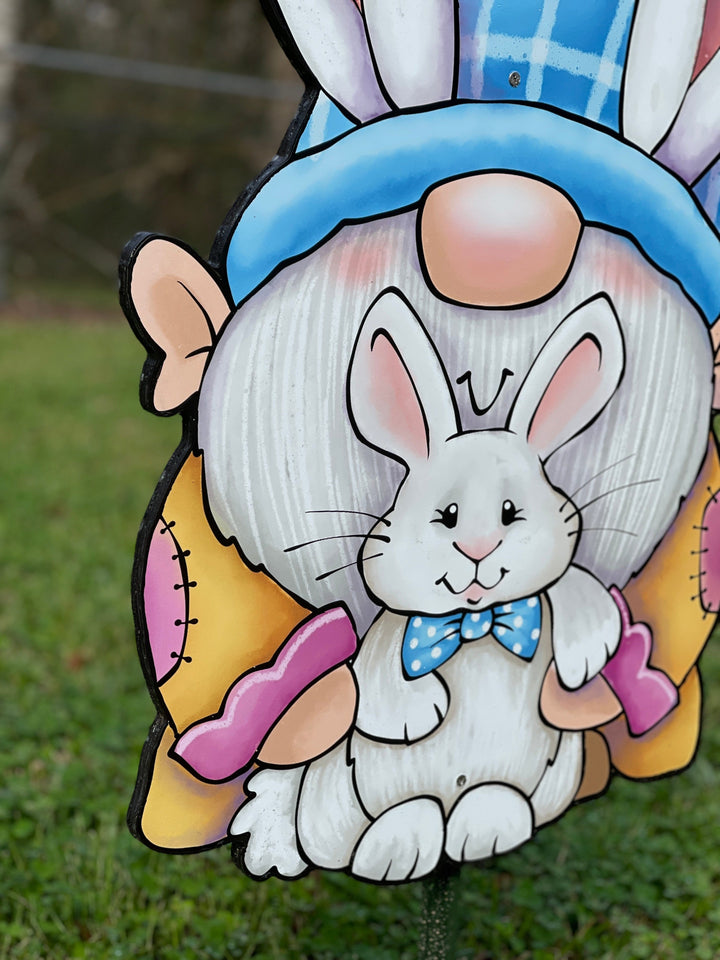 Gnome and Bunny Easter Yard Art Sign