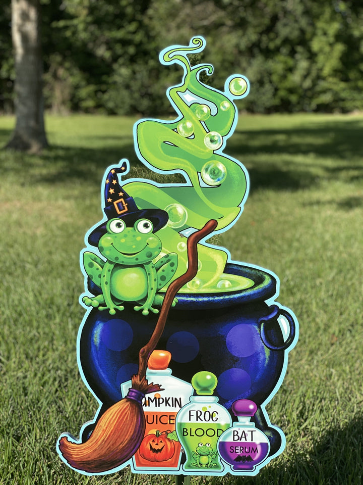 Frog Cauldron Halloween Yard Art