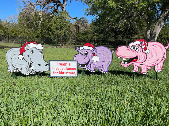 Christmas Hippos Yard Art Decoration