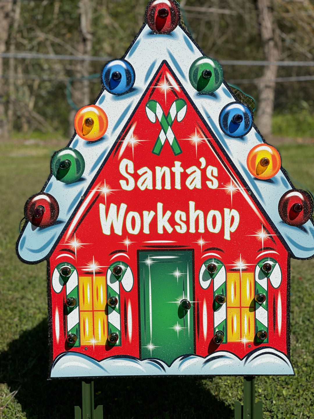 Lighted Santa's Workshop Yard art Sign Decoration