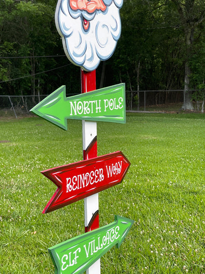 Christmas Santa Pole with Three Signs Yard Art Decoration