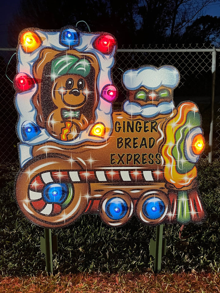 Christmas gingerbread train yard decor