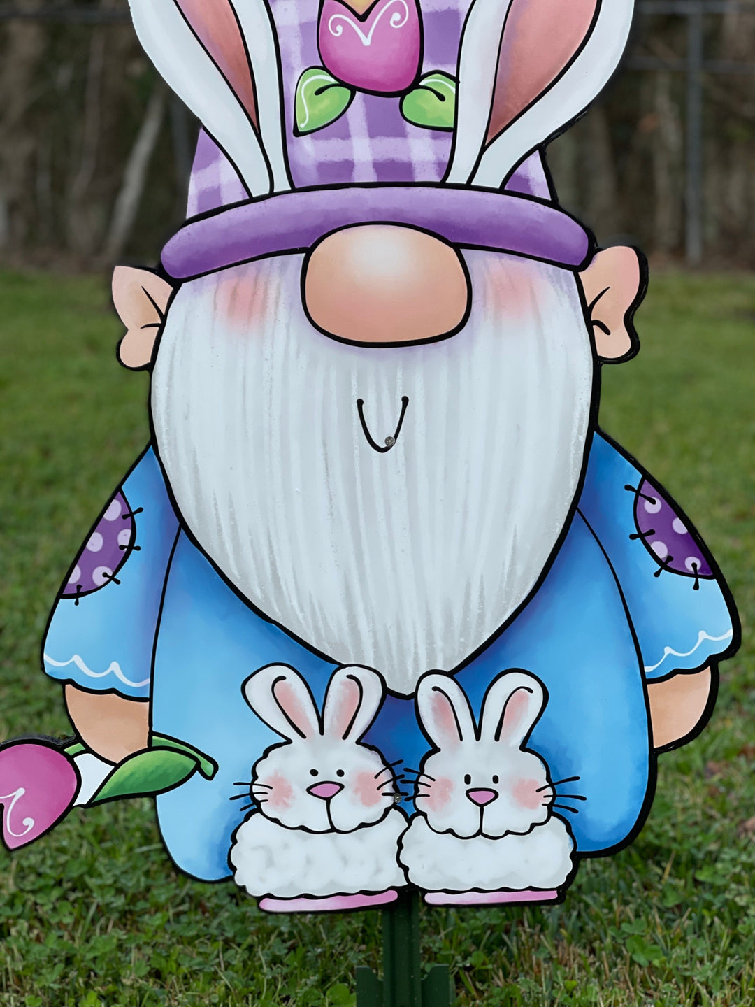 Gnome and Bunny Easter Yard Art Sign