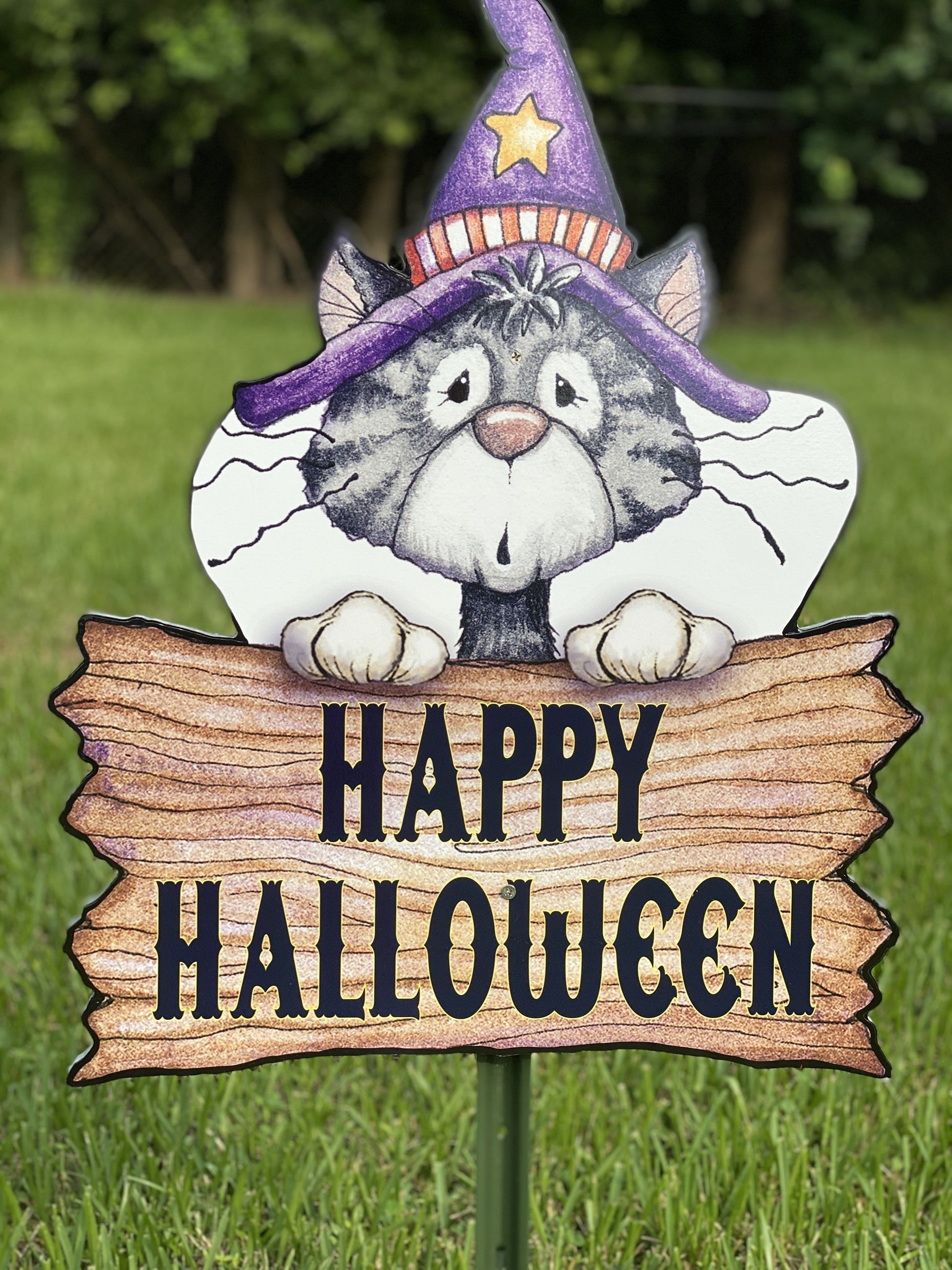 Black Cat Happy Halloween Sign Yard Art