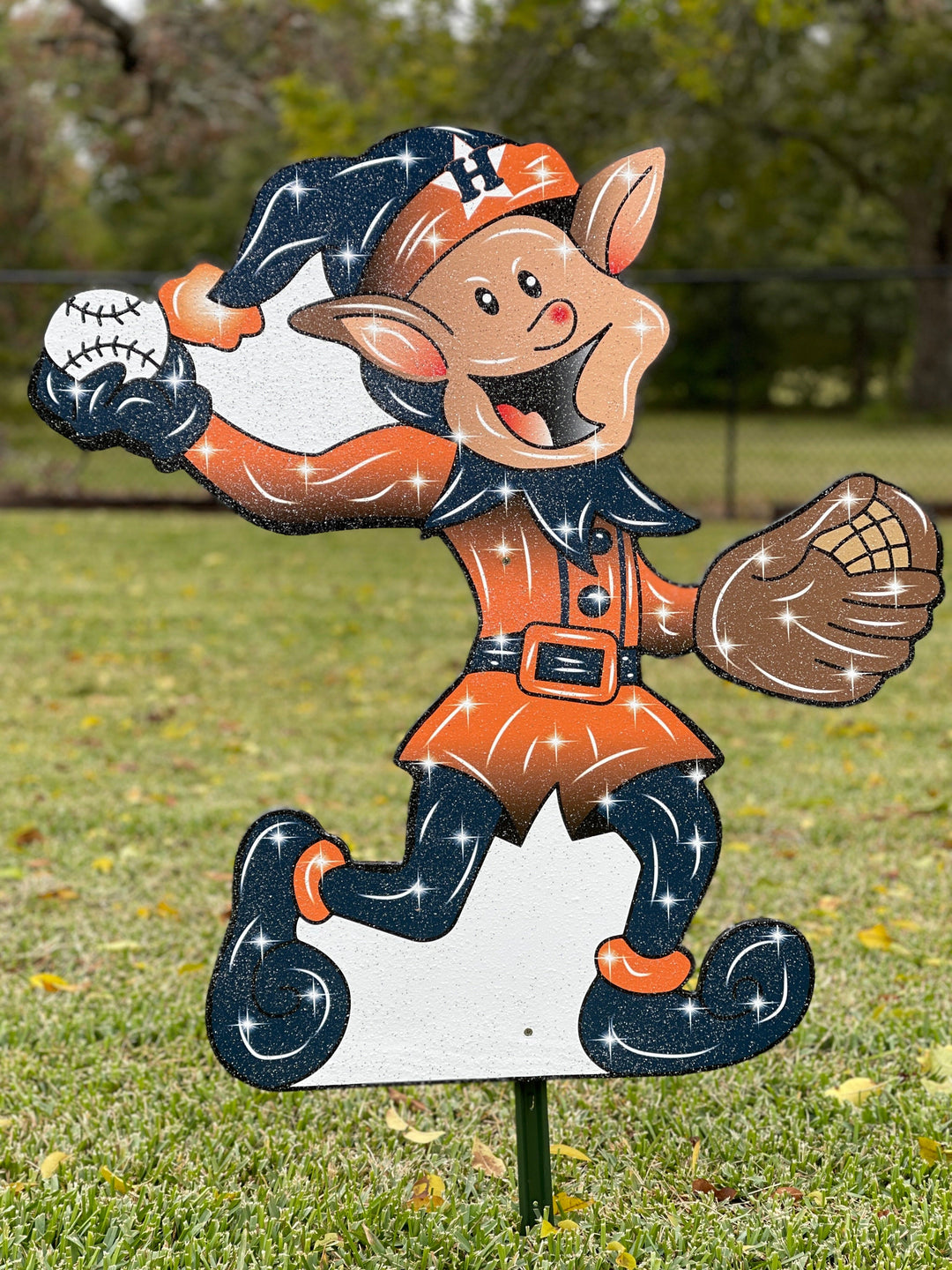 Christmas Astros Elf Playing Baseball Christmas yard sign