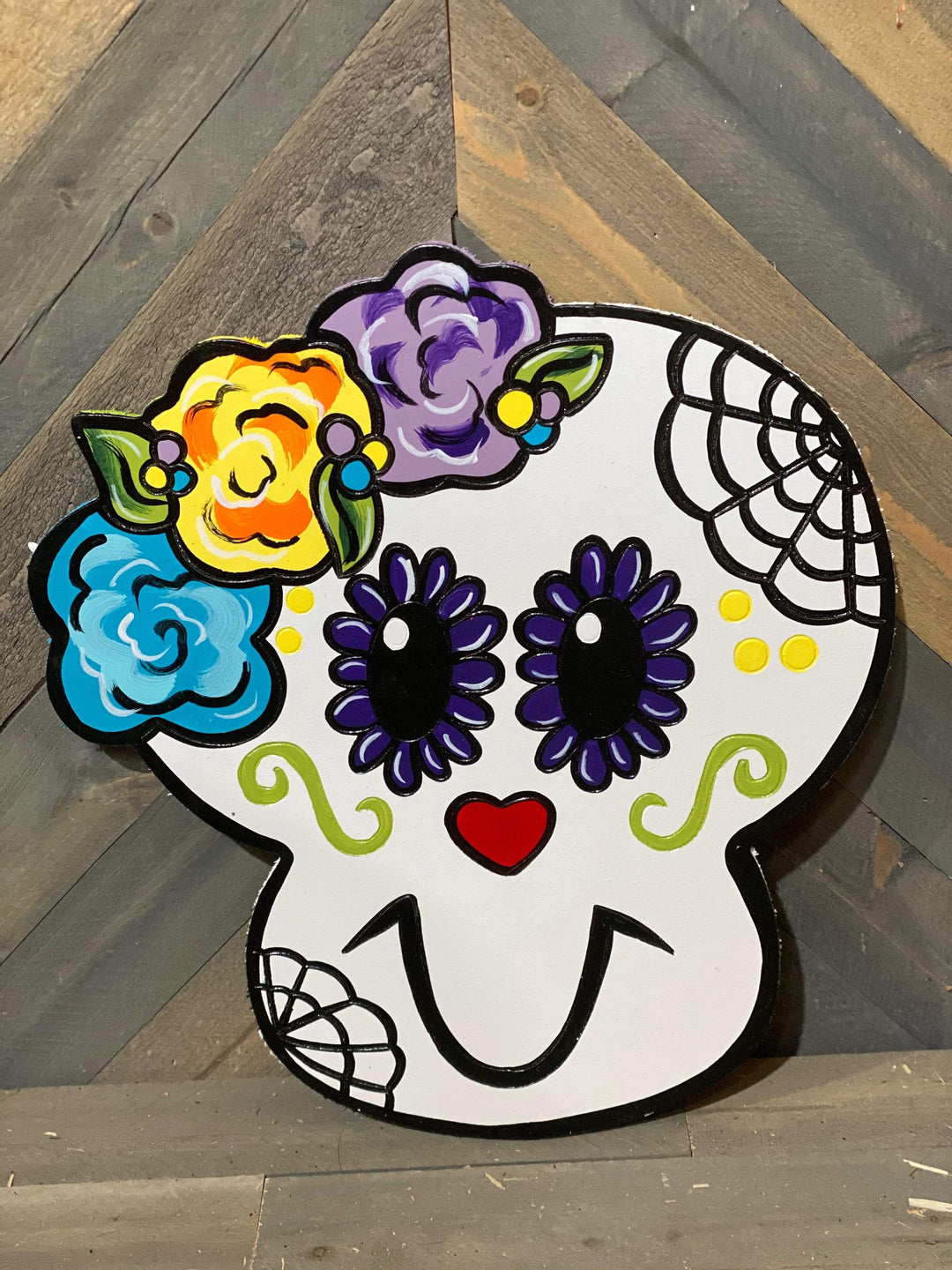 sugar skull Halloween painted yard art design