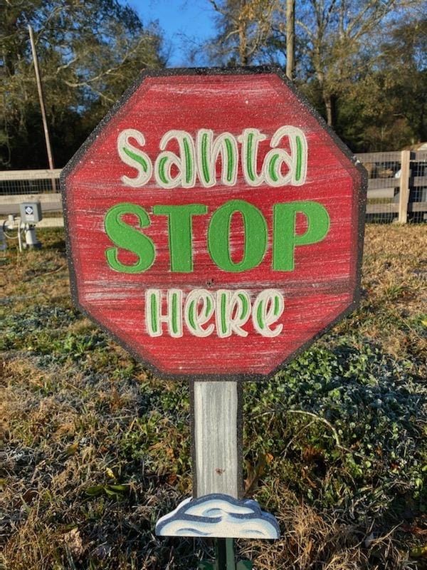 santa stop here painted yard art design