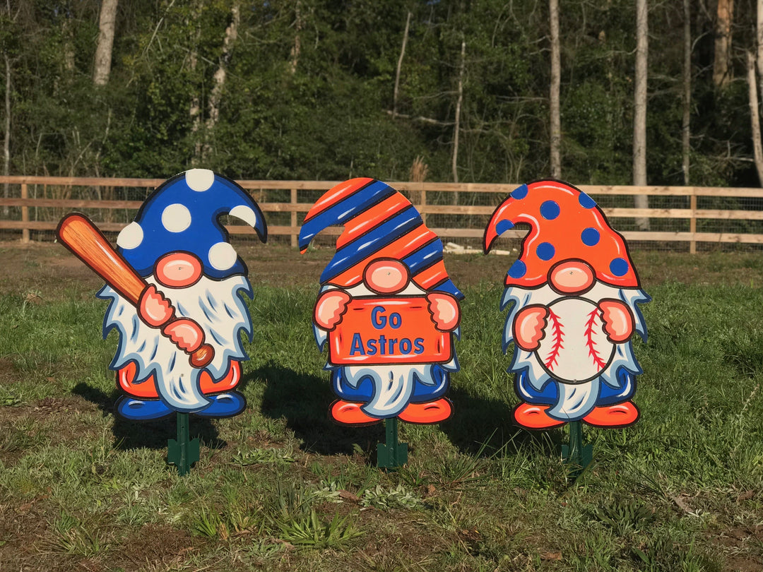 Gnome Yard Art- Polka Dot and Stripe Baseball Gnomes Set of 3
