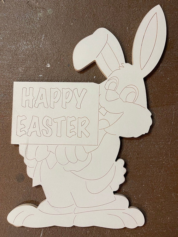 Easter Bunny Holds Happy Easter Sign BLANK DIY Painted by You!