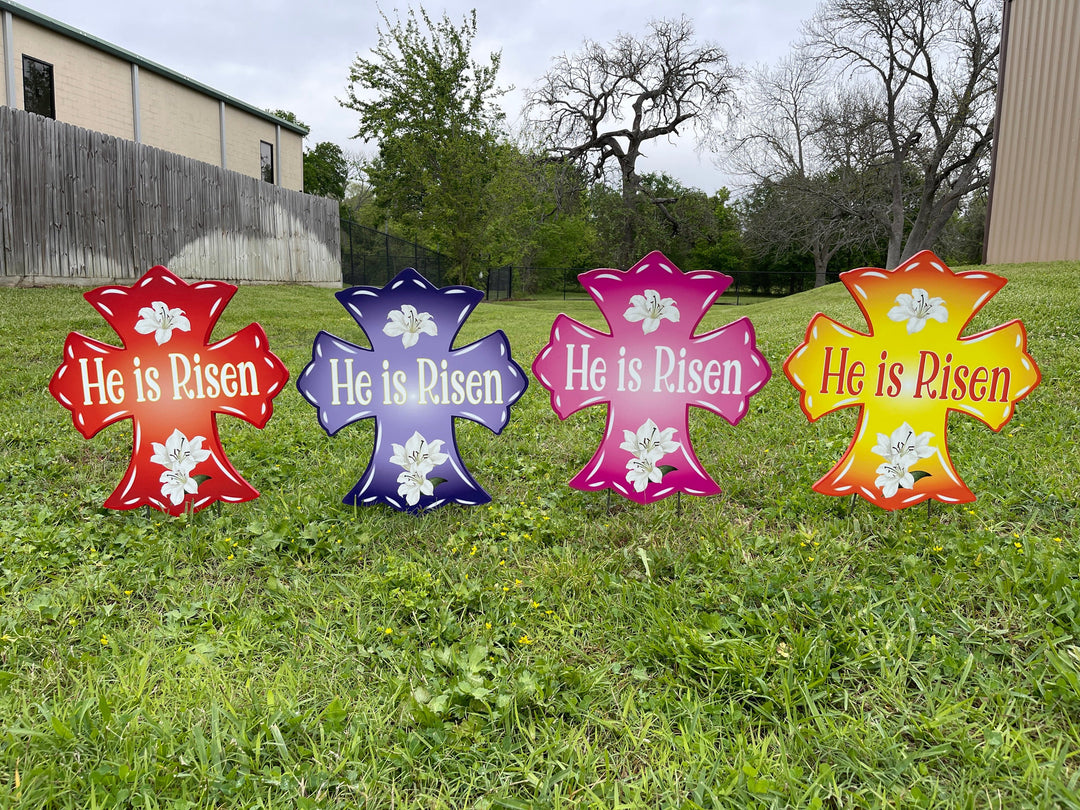 Easter He is Risen Cross Yard Art Decor