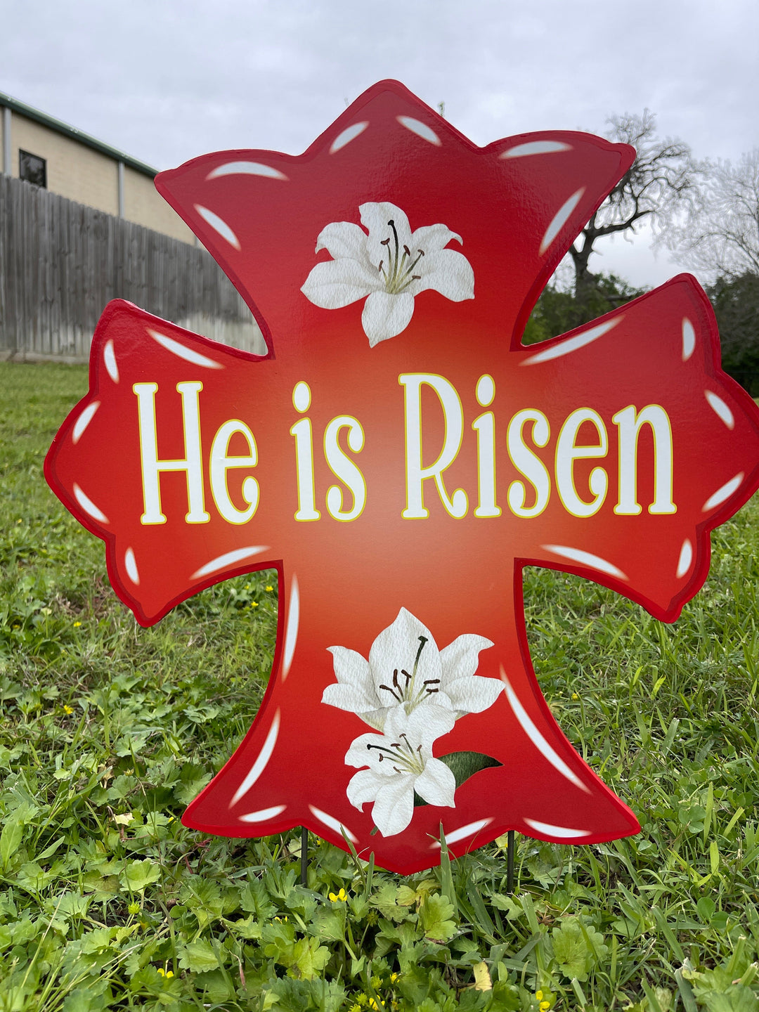 He is Risen Cross with White Lillies