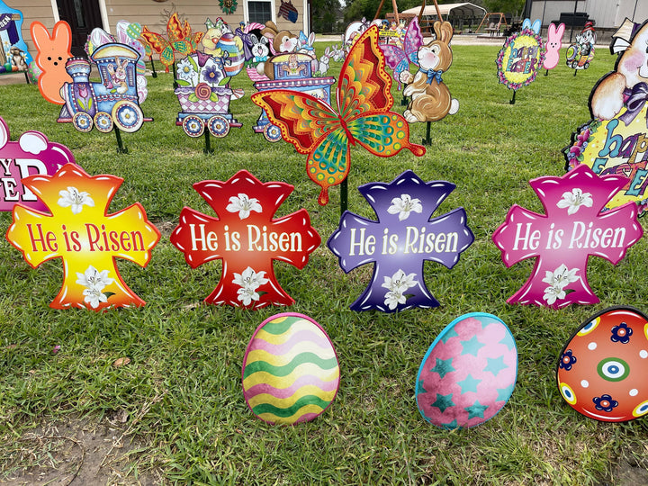 Easter He is Risen Cross Yard Art Decor