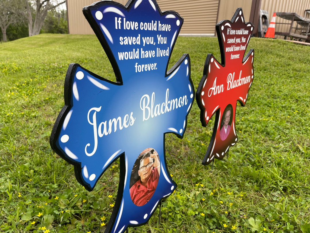 Family Memorial Cross yard art sign