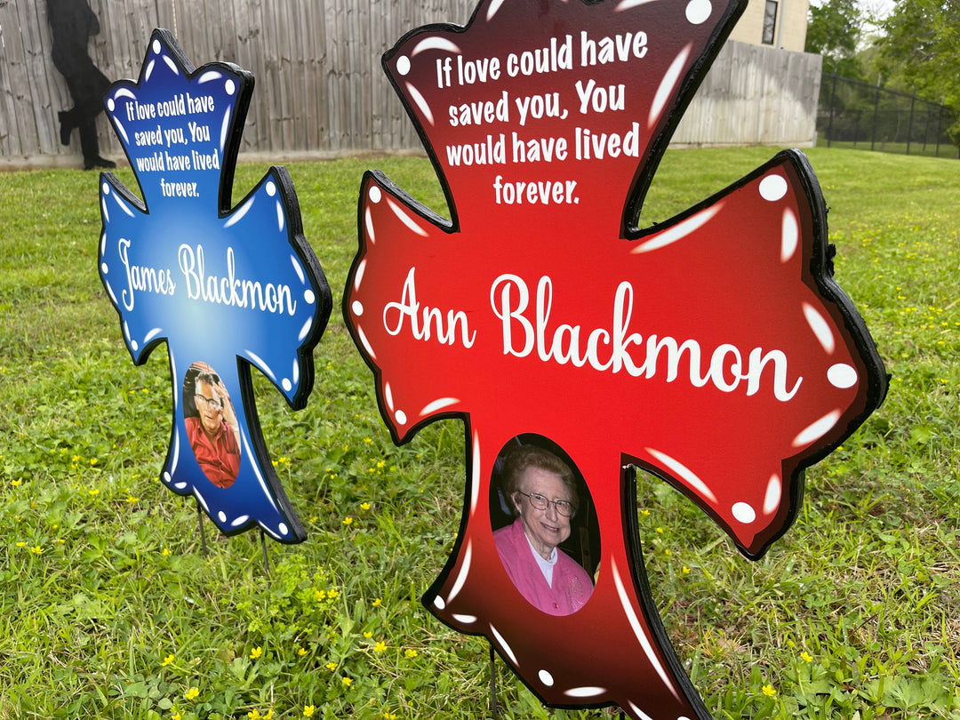 Family Memorial Cross yard art sign