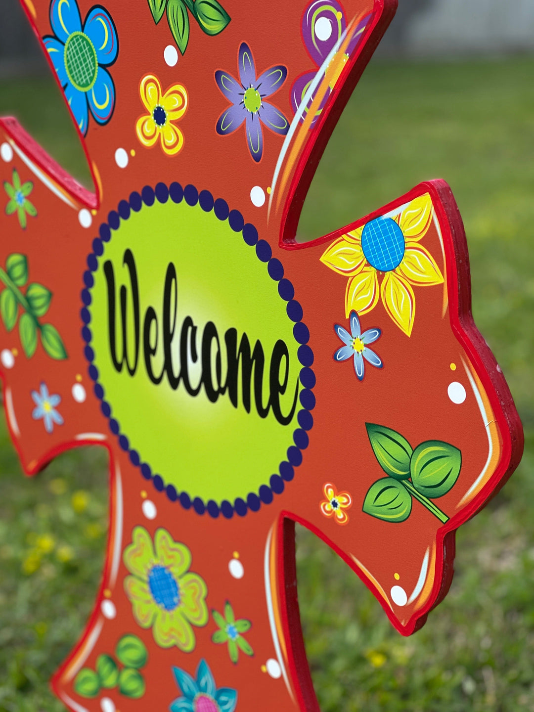 Orange Welcome Yard Art Cross 