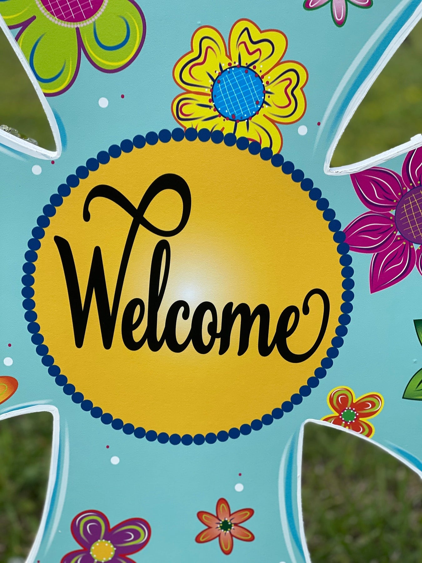 Welcome Spring Cross Blue Whimsical Welcome Cross – Yard Art Decor and More