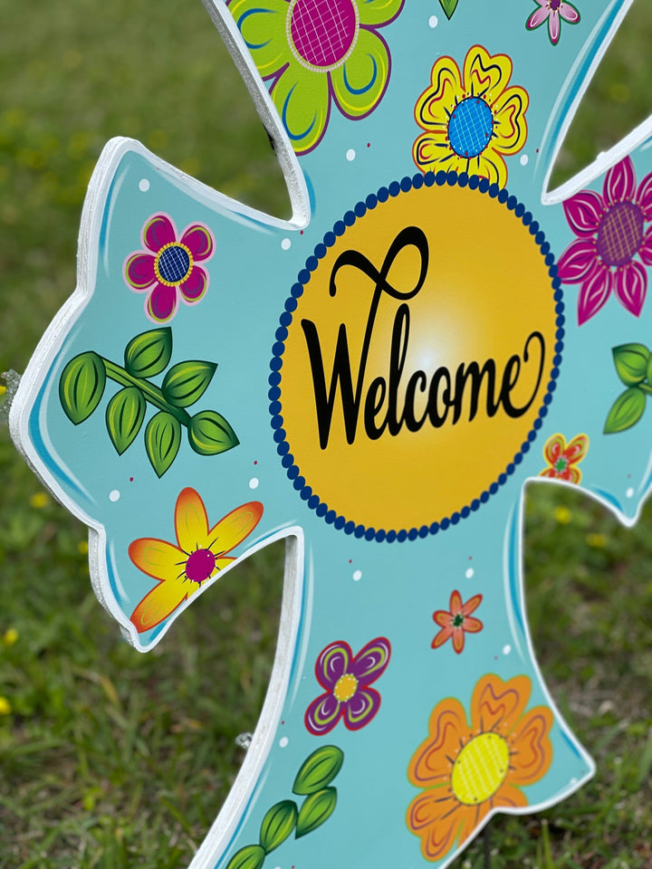 Welcome Cross Yard Art Sign