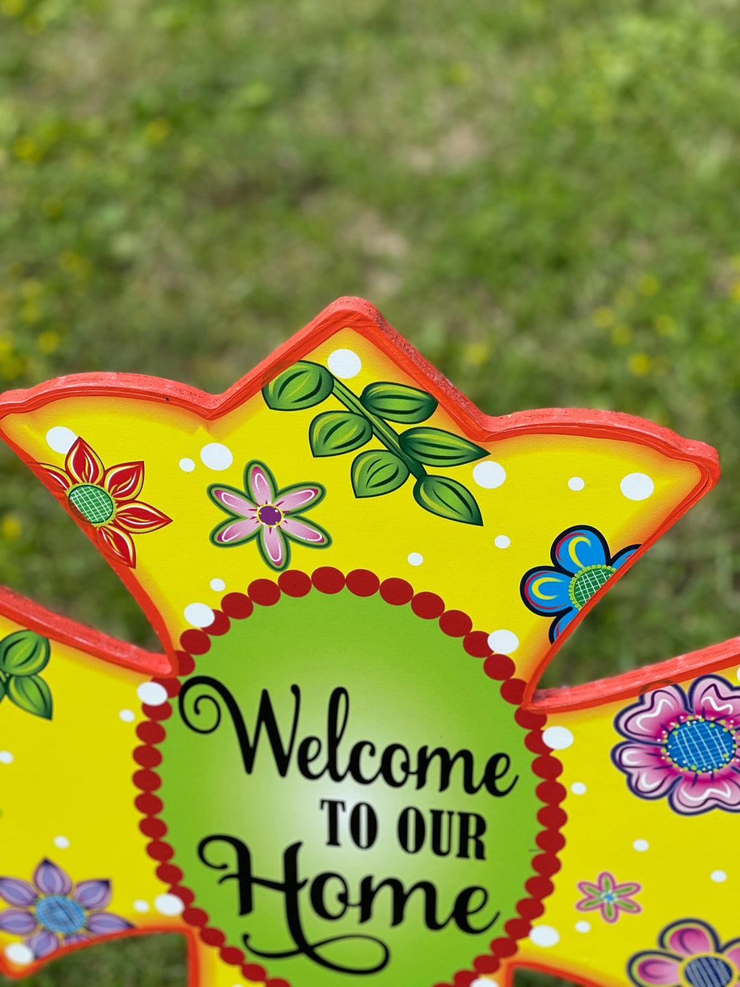 Welcome to Our Home Yellow Yard Art Cross Sign