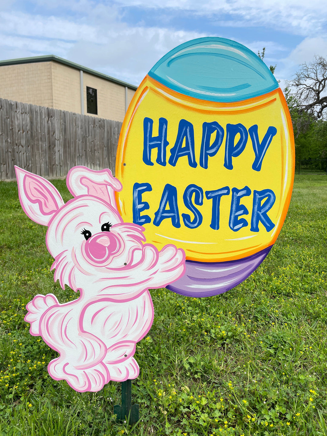Easter Bunny with Happy Easter Egg yard art decoration