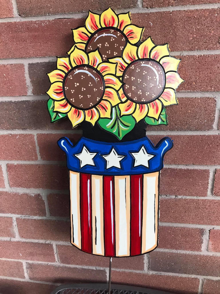 Sunflower Bunch in Patriotic Pot DIY Blank