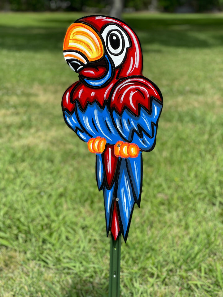 Blue parrot yard art decoration