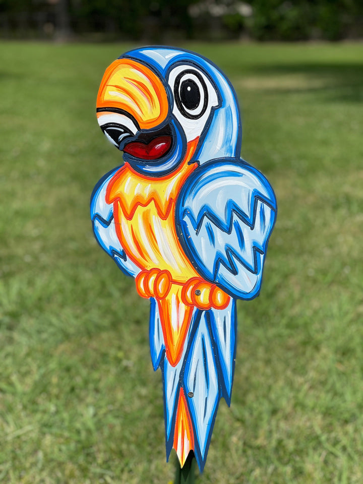Blue parrot yard art decoration