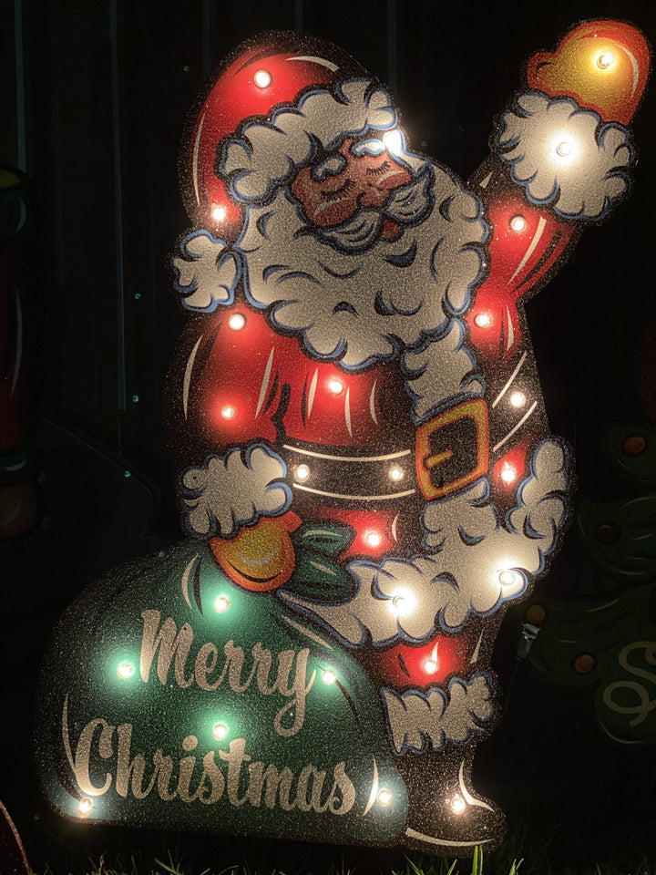 Waving Lighted Merry Christmas Santa Yard Decoration