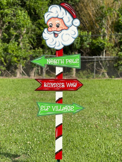 Christmas Santa Pole with Three Signs Yard Art Decoration