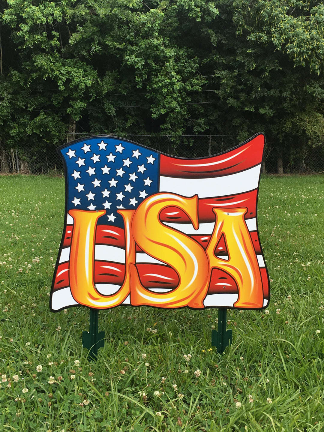 USA flag yard art