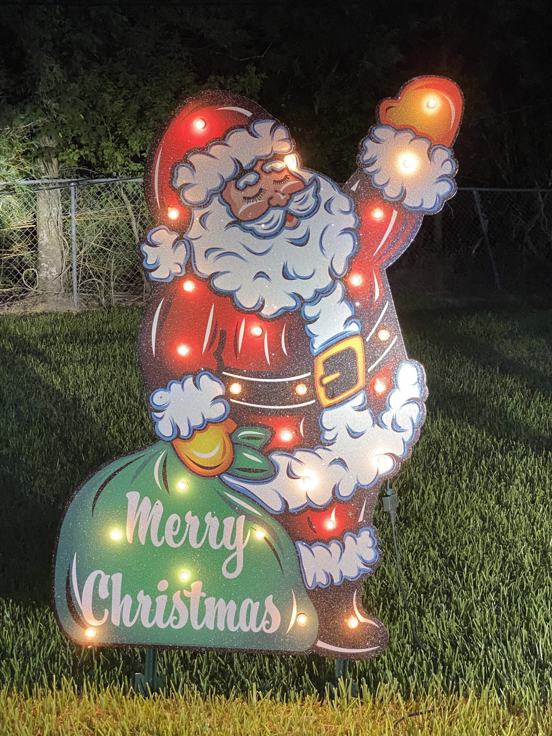 Waving Lighted Merry Christmas Santa Yard Decoration