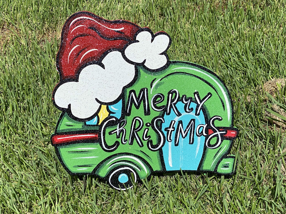 merry christmas RV camper painted yard art design