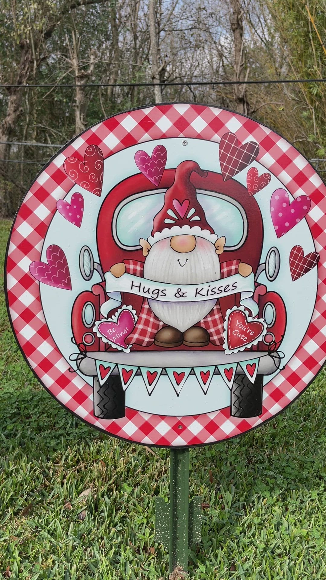 Valentines Gnome Round Truck Yard Sign