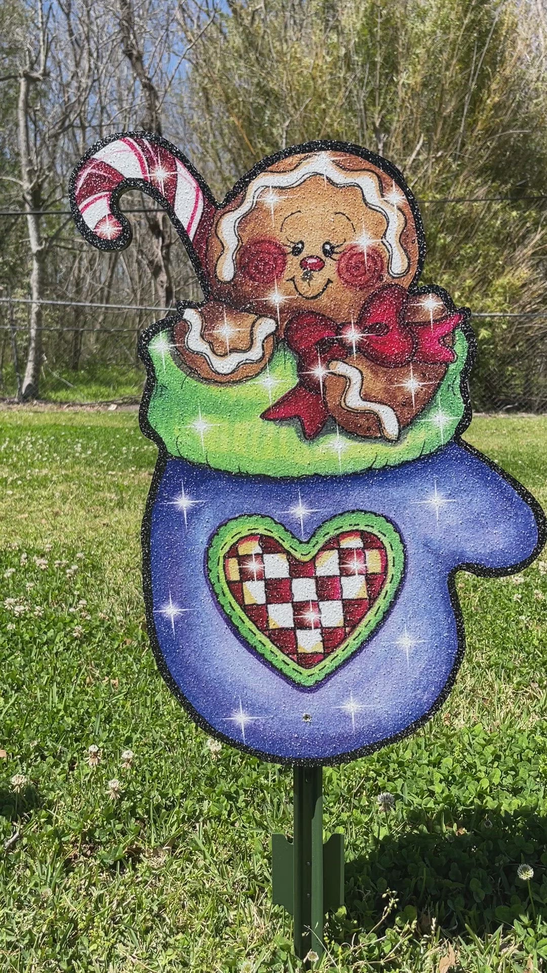 Gingerbread Blue Mitten Christmas yard Art