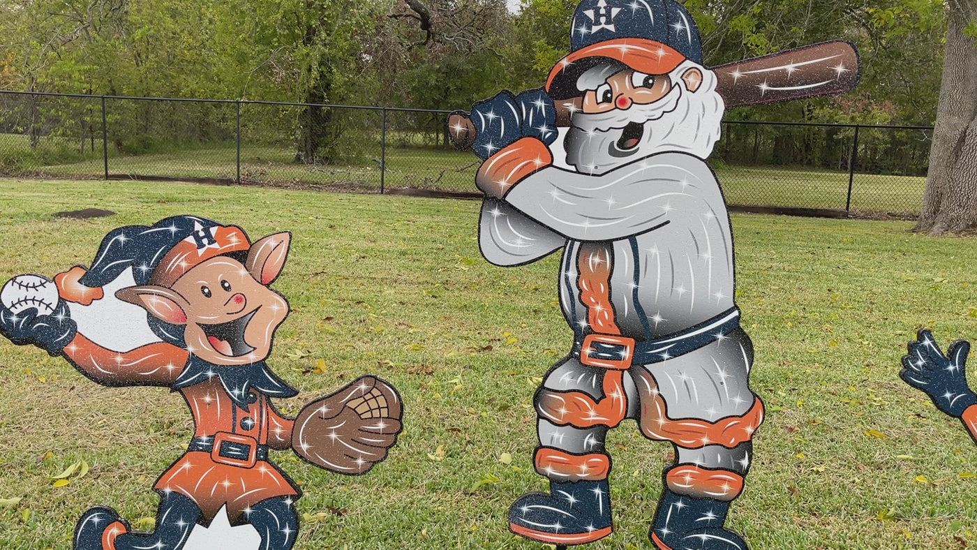 Christmas Astros Baseball Santa and Elves Yard Decoration