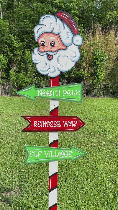Christmas Santa Pole with Three Signs Yard Art Decoration