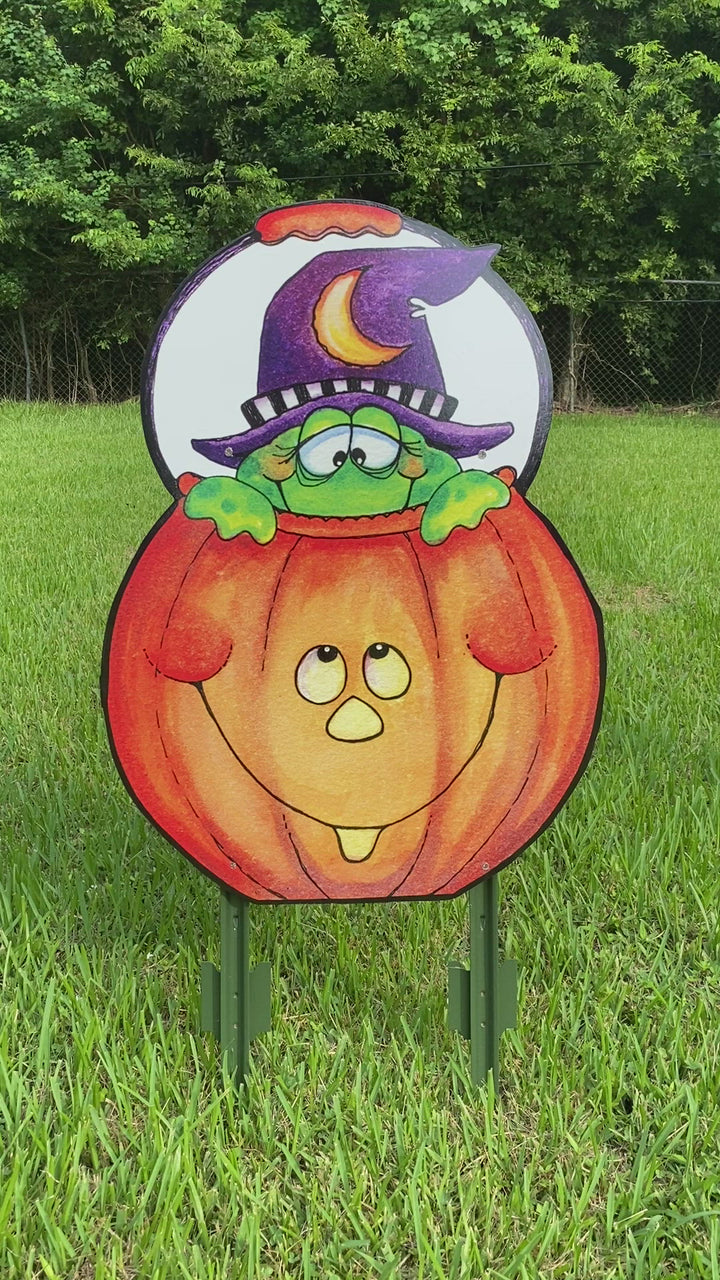 Frog and Pumpkin Halloween Yard Art