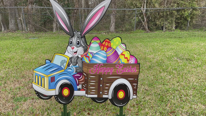 Bunny drives Cart Easter Yard Art