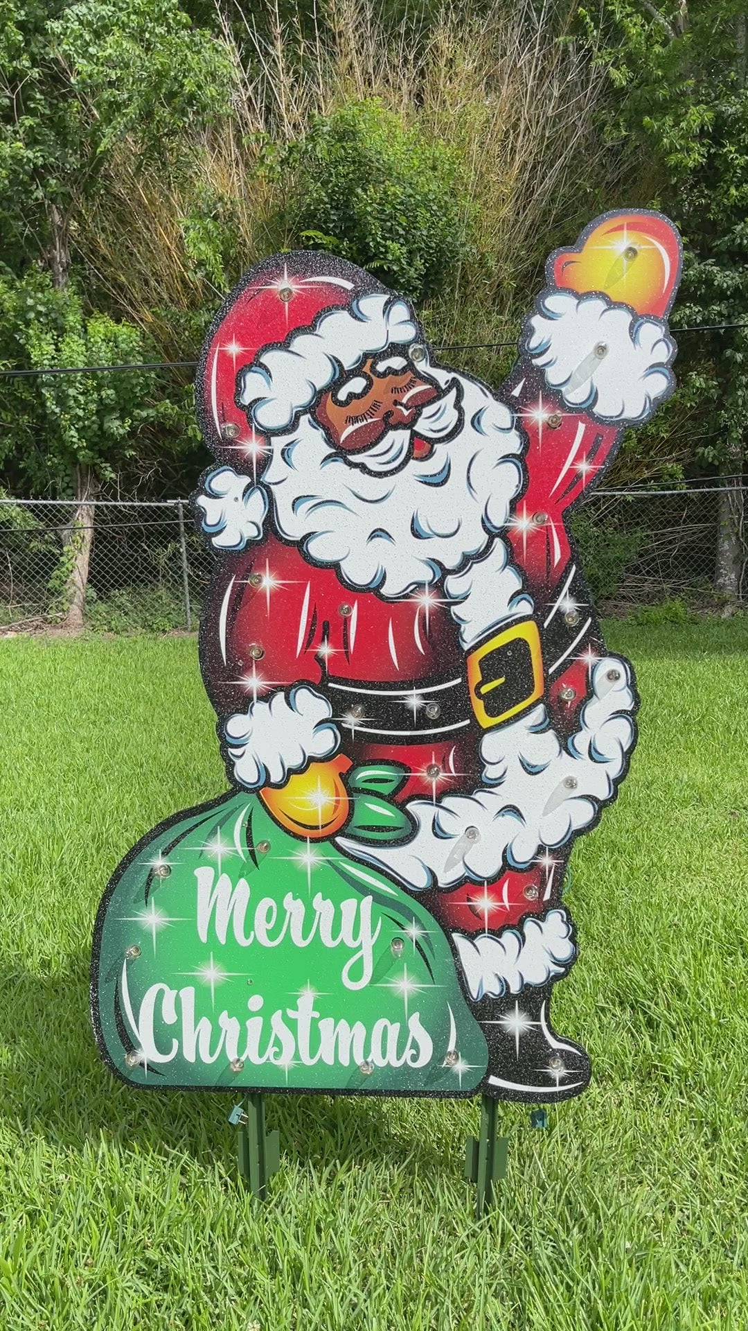 Waving Lighted Merry Christmas Santa Yard Decoration