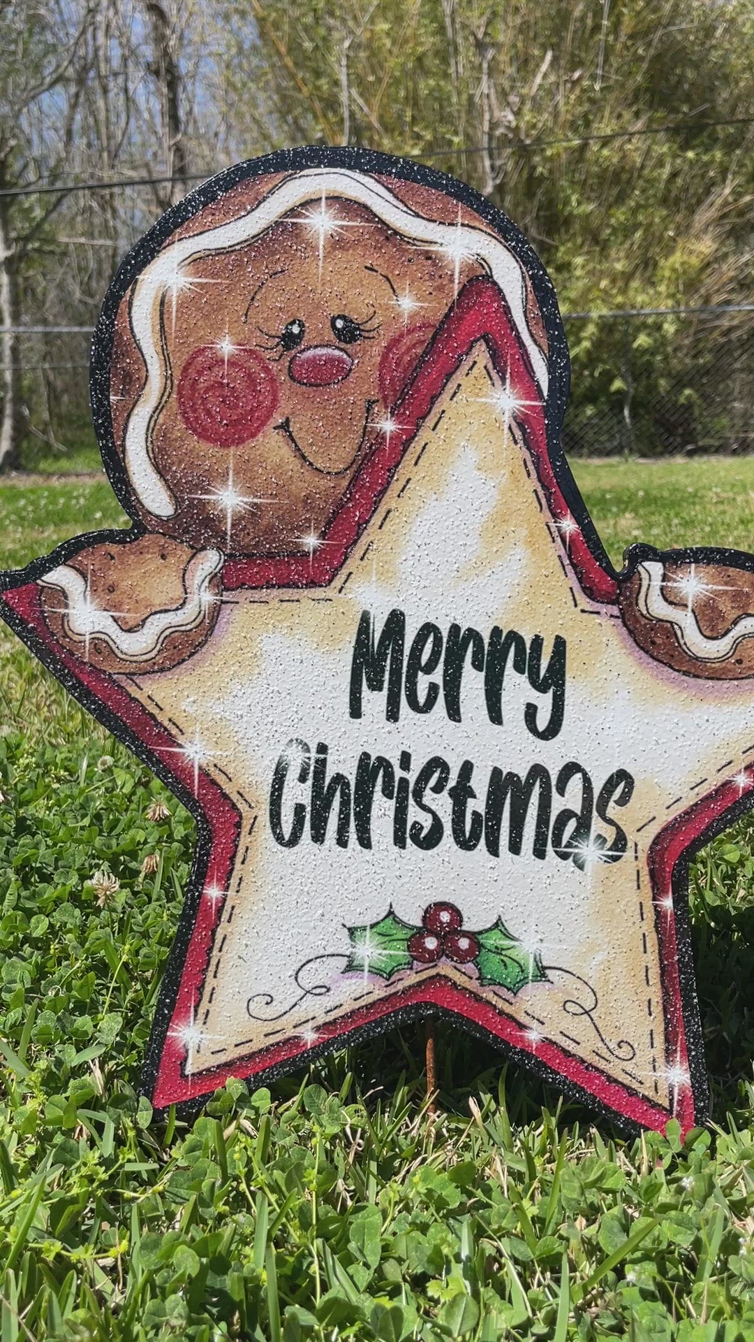 Gingerbread holding Merry Christmas Star Yard Decoration