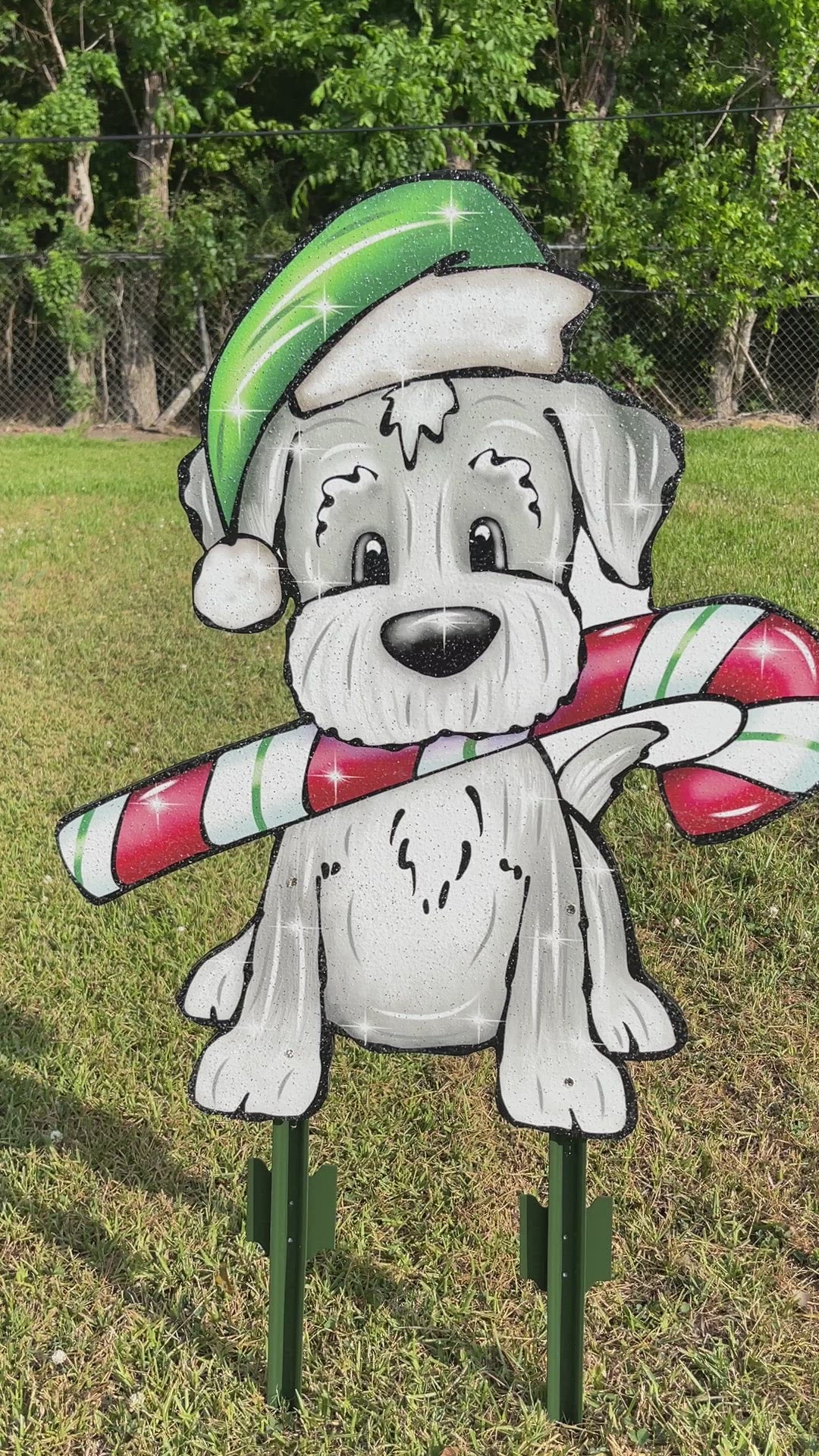 Puppy Dog with a Candy Cane Outdoor Decoration