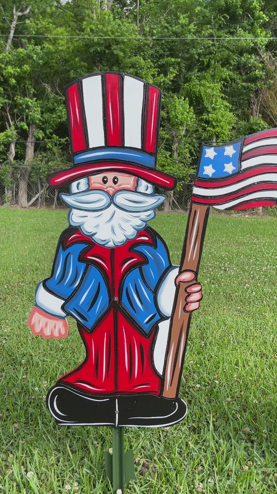 Patriotic Uncle Sam with Waving Flag Yard Art Decoration