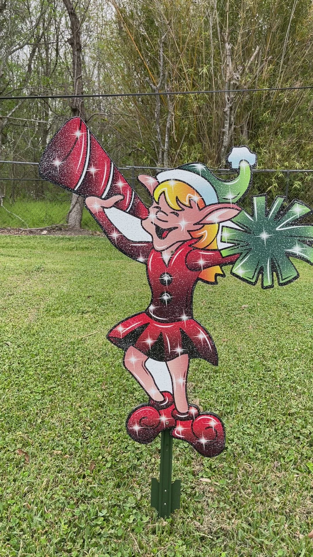 Christmas Cheerleader Elf yard art