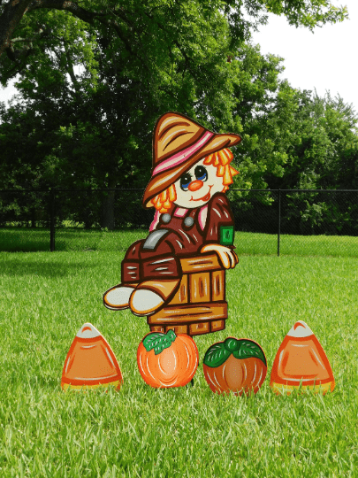 Fall Scarecrow sits in Bucket yard Art Decor digital template