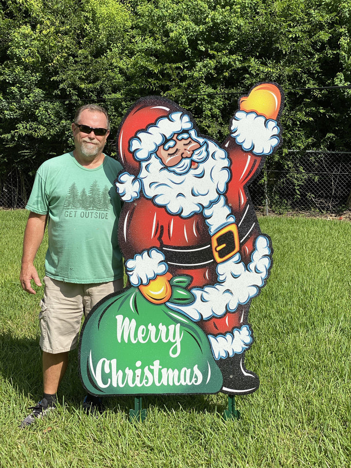 Merry Christmas Waving Santa Yard Art Decoration