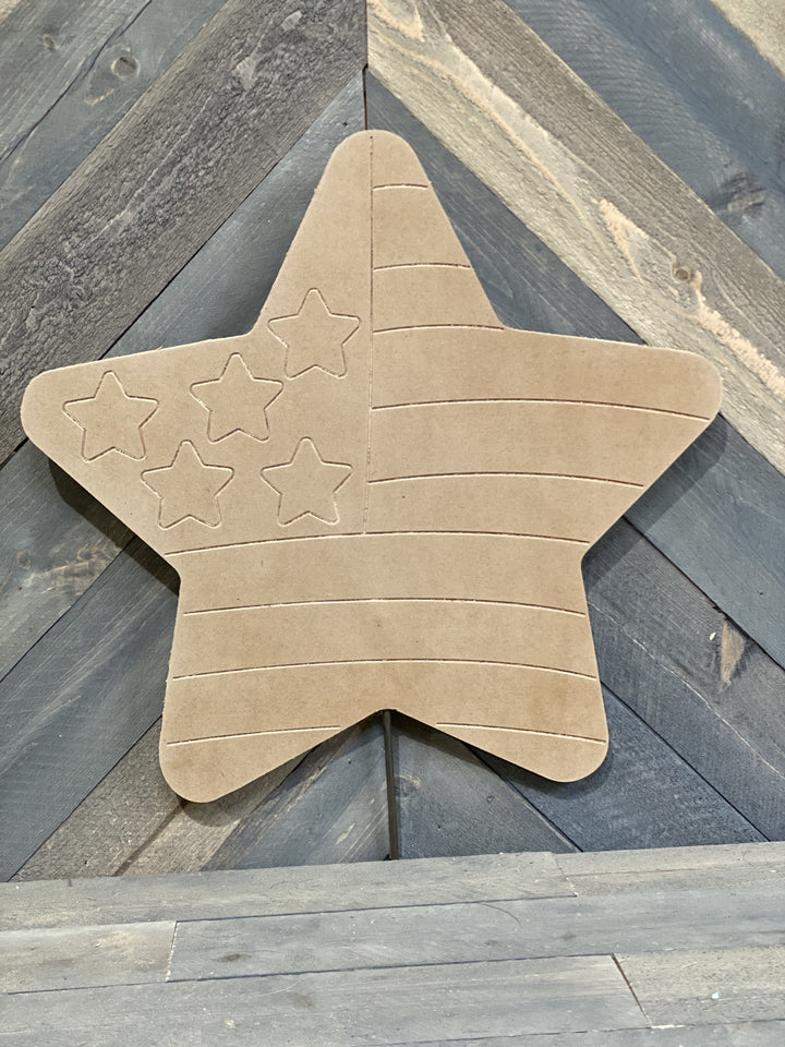 Star with American Flag Etched Blank ready to be painted by you