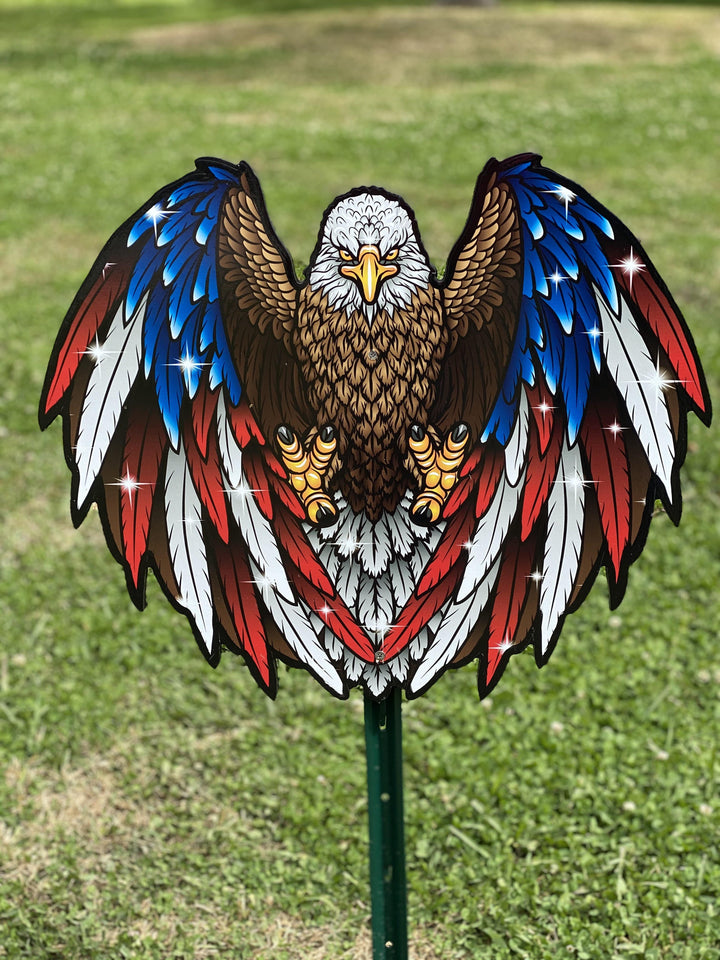 Eagle with red and blue feathers