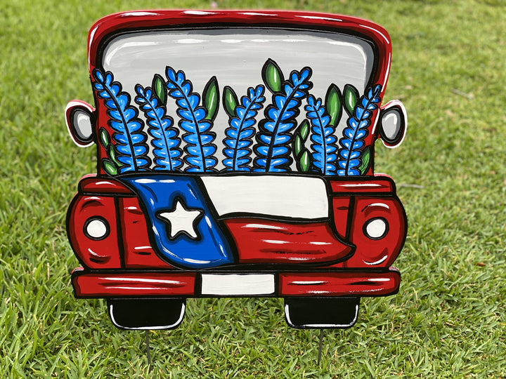 Painted Texas Bluebonnet truck painted yard art design