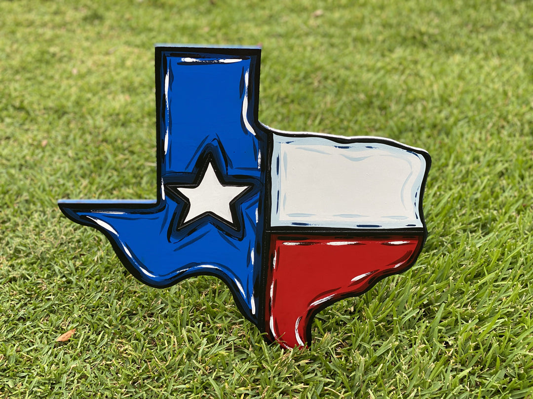 Texas state flag in texas painted yard art design
